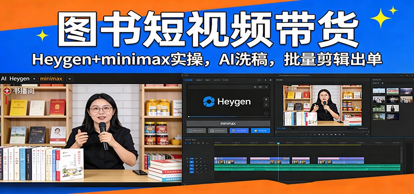 图书短视频带货：Heygen+minimax实操，AI洗稿 ，批量剪辑出单-巅峰创业网