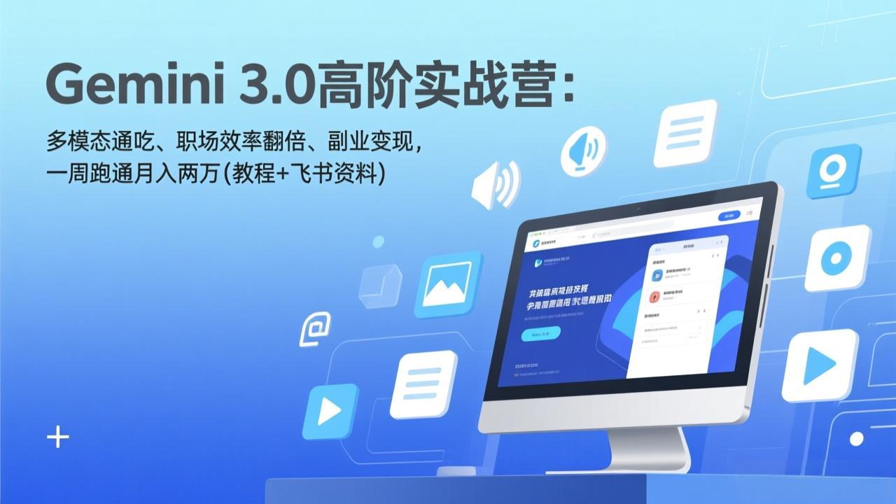 Gemini 3.0高阶实战营：多模态通吃、职场效率翻倍、副业变现，一周跑通月入两万(教程+飞书资料-巅峰创业网