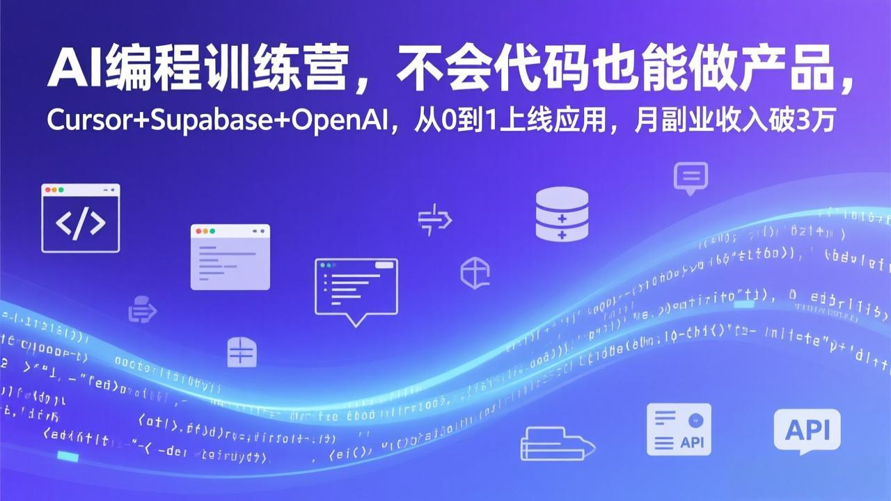 AI编程训练营,不会代码也能做产品,Cursor+Supabase+OpenAI,从0到1上线应用,月副业收入破3万-巅峰创业网