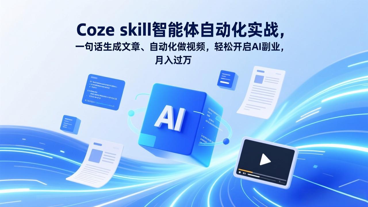 Coze skill智能体自动化实战，一句话生成文章、自动化做视频，轻松开启AI副业，月入过万-巅峰创业网