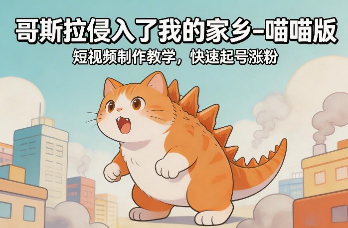 哥斯拉侵入了我的家乡–喵喵版短视频制作教学，快速起号涨粉-巅峰创业网