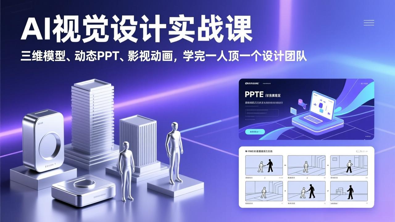 AI视觉设计实战课,三维模型、动态PPT、影视动画,学完一人顶一个设计团队-巅峰创业网