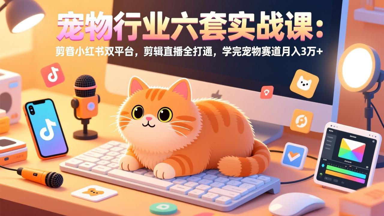 宠物行业六套实战课:抖音小红书双平台,剪辑直播全打通,学完宠物赛道月入3万+-巅峰创业网