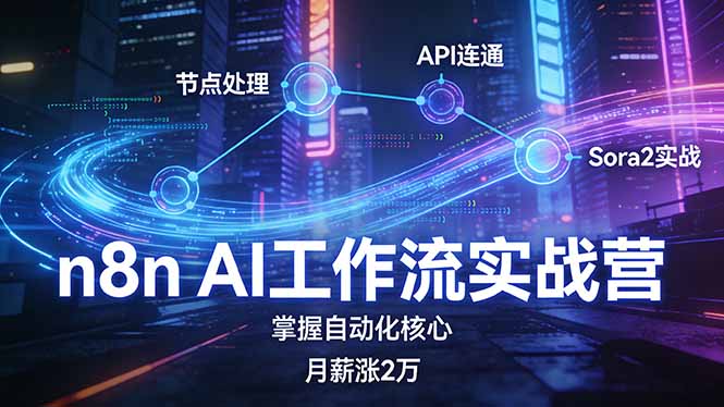n8n AI工作流实战营，节点处理+API连通+Sora2实战，掌握自动化核心月薪涨2万-巅峰创业网