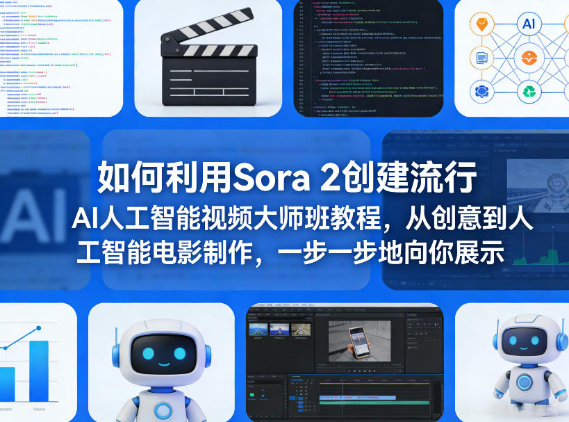 如何利用Sora 2创建流行AI人工智能视频大师班教程，从创意到人工智能电影制作，一步一步地向你展示-巅峰研习社