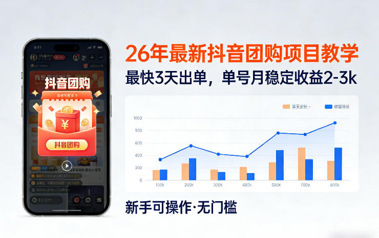 26年最新抖音团购项目教学，0门槛，最快3天出单，单号月稳定收益2-3k(更新3月19日)-巅峰研习社
