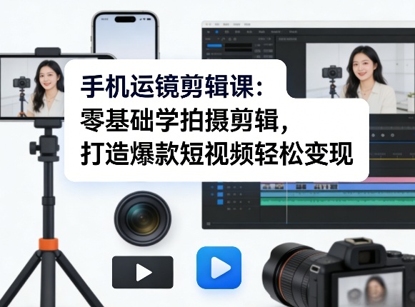 手机运镜剪辑课:零基础学拍摄剪辑,打造爆款短视频轻松变现-巅峰研习社