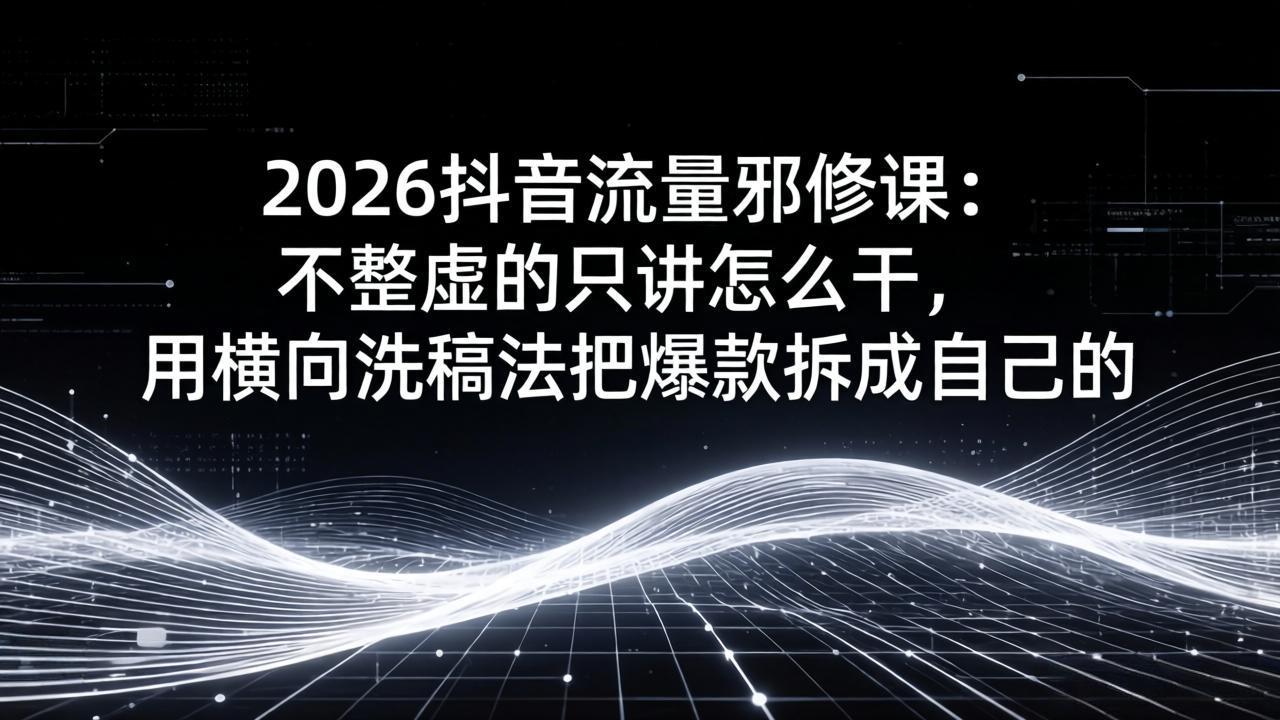 2026抖音流量邪修课:不整虚的只讲怎么干,用横向洗稿法把爆款拆成自己的-巅峰研习社