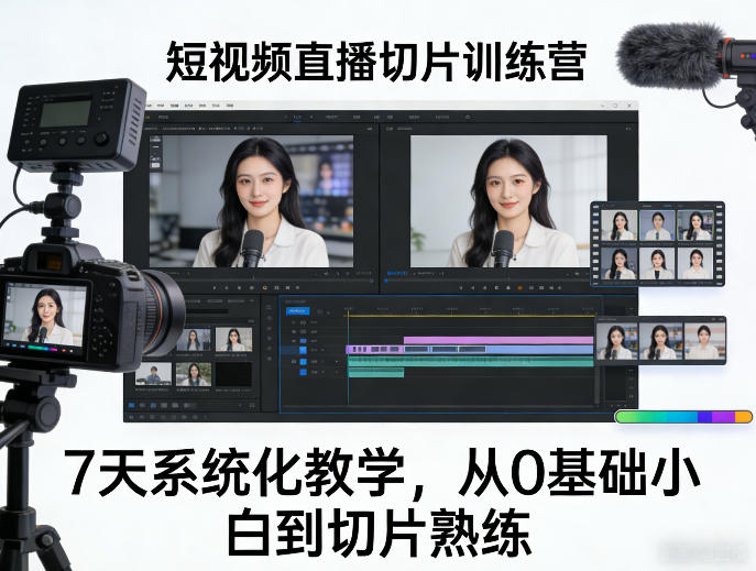 短视频直播切片训练营,7天系统化教学,从0基础小白到切片熟练-巅峰研习社