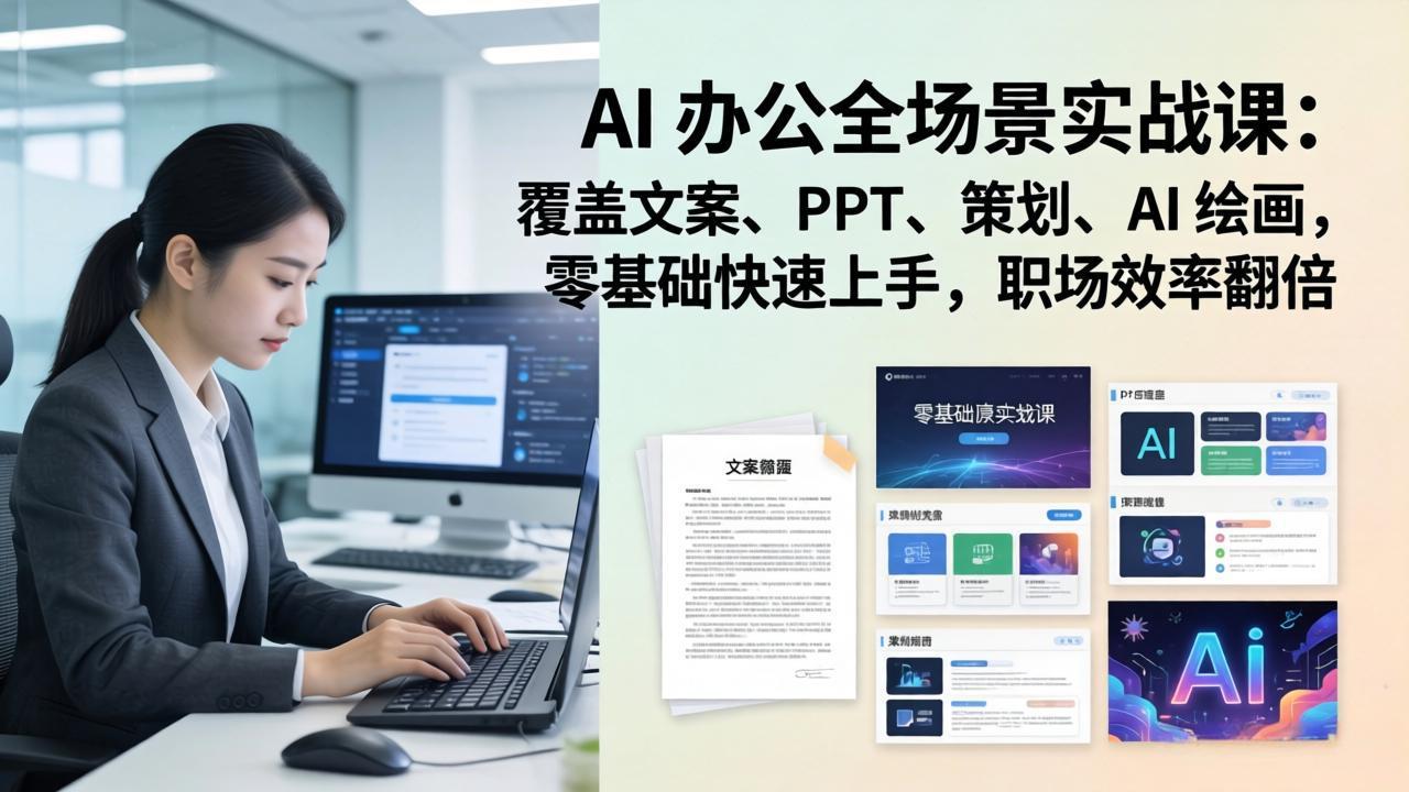 AI 办公全场景实战课：覆盖文案、PPT、策划、AI 绘画，零基础快速上手，职场效率翻倍-巅峰研习社