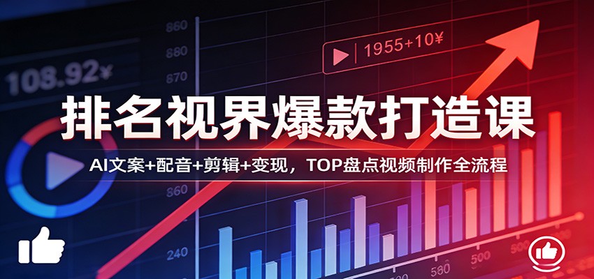 排名视界爆款打造课：AI文案+配音+剪辑+变现，TOP盘点视频制作全流程-巅峰研习社