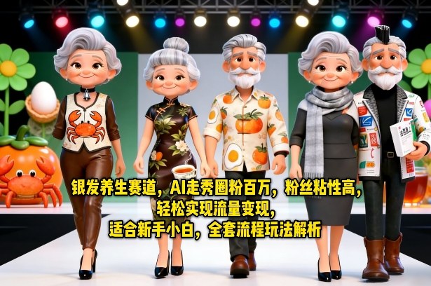 银发养生赛道，AI走秀圈粉百万，粉丝粘性高，轻松实现流量变现，适合新手小白，全套流程玩法解析-巅峰研习社