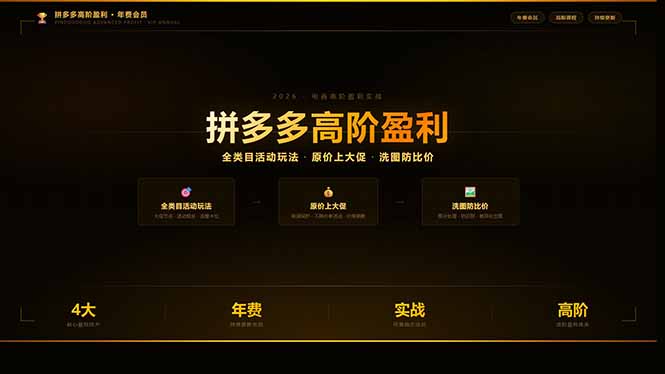 拼多多高阶盈利年费会员：全类目活动玩法、原价上大促、洗图防比价等核心盈利技术(更新26年3月-巅峰研习社