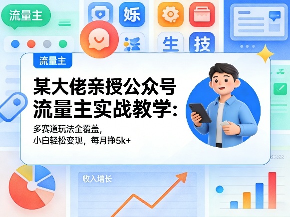 某大佬亲授公众号流量主实战教学:多赛道玩法全覆盖,小白轻松变现,每月多挣5k+-巅峰研习社