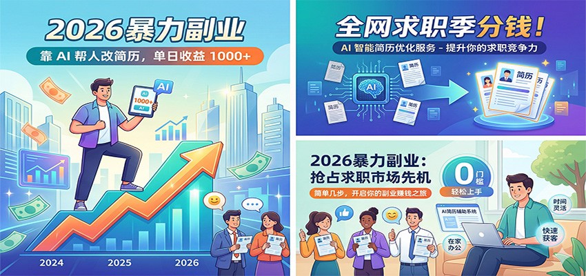 2026暴力副业：靠AI帮人改简历，单日收益1000+，全网求职季分钱-巅峰研习社