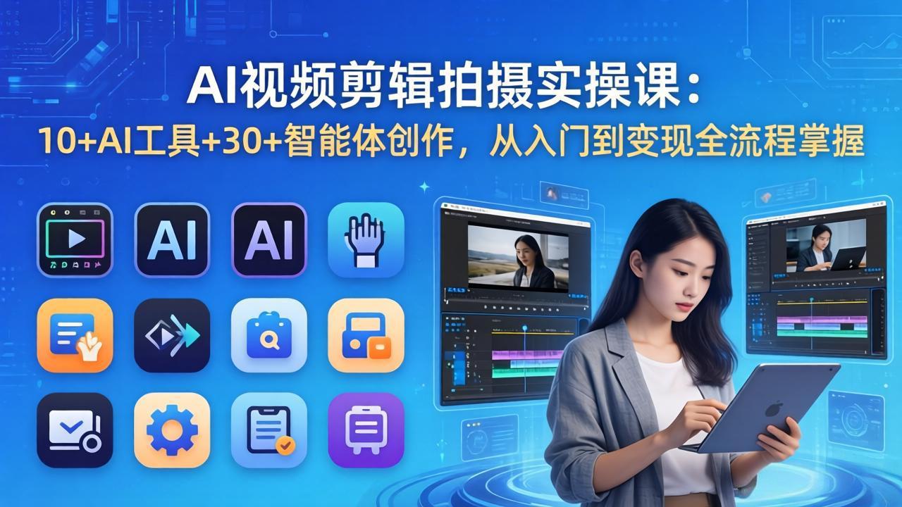 AI 视频剪辑拍摄实操课：10+AI工具+30+智能体创作，从入门到变现全流程掌握-巅峰研习社