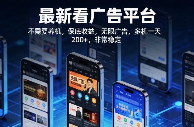 最新看广告平台,不需要养机,保底收益,无限广告,多机一天200+,非常稳定【揭秘】-巅峰研习社