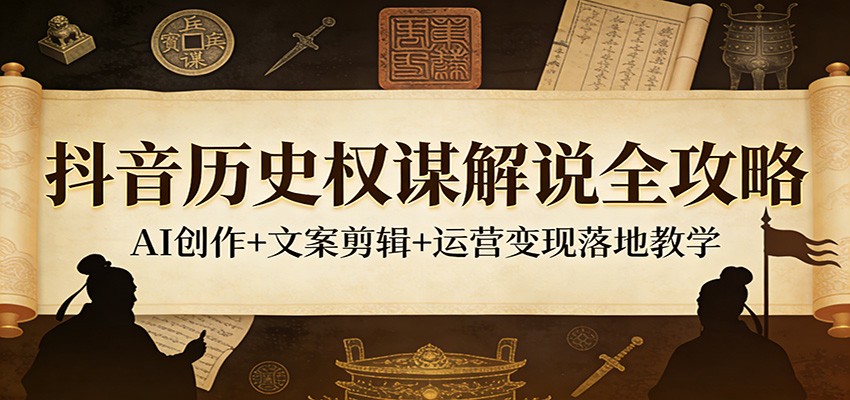抖音历史权谋解说全攻略:AI创作+文案剪辑+运营变现落地教学-巅峰研习社