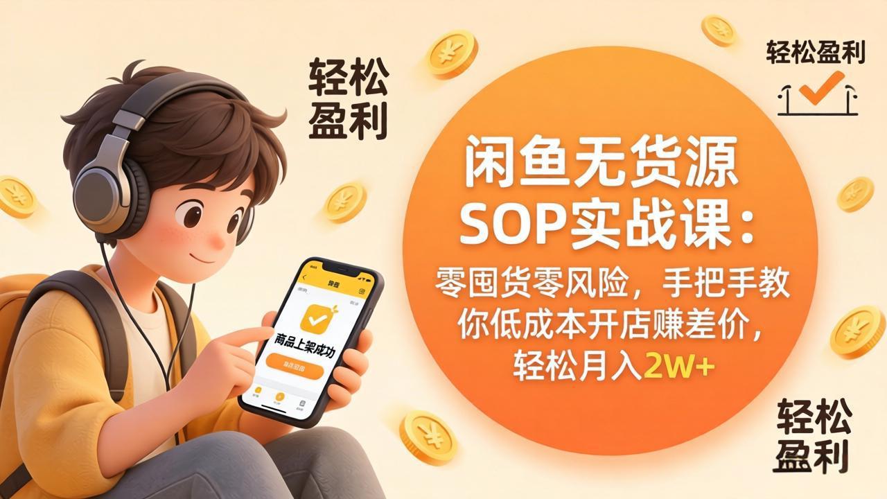 闲鱼无货源SOP实战课：零囤货零风险，手把手教你低成本开店赚差价，轻松月入2w+-巅峰研习社