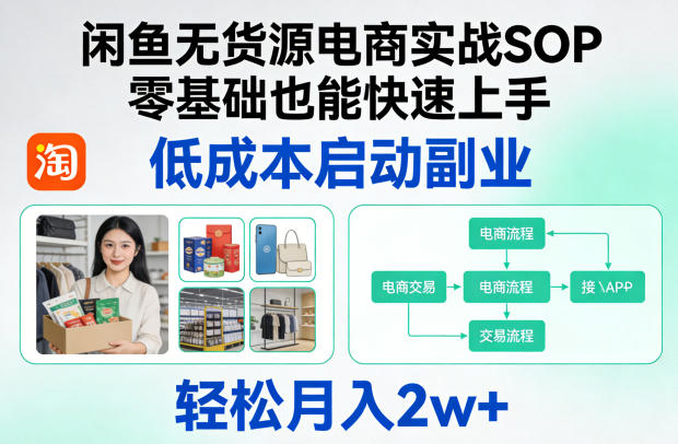 闲鱼无货源电商实战SOP，零基础也能快速上手，低成本启动副业，轻松月入2w+-巅峰研习社