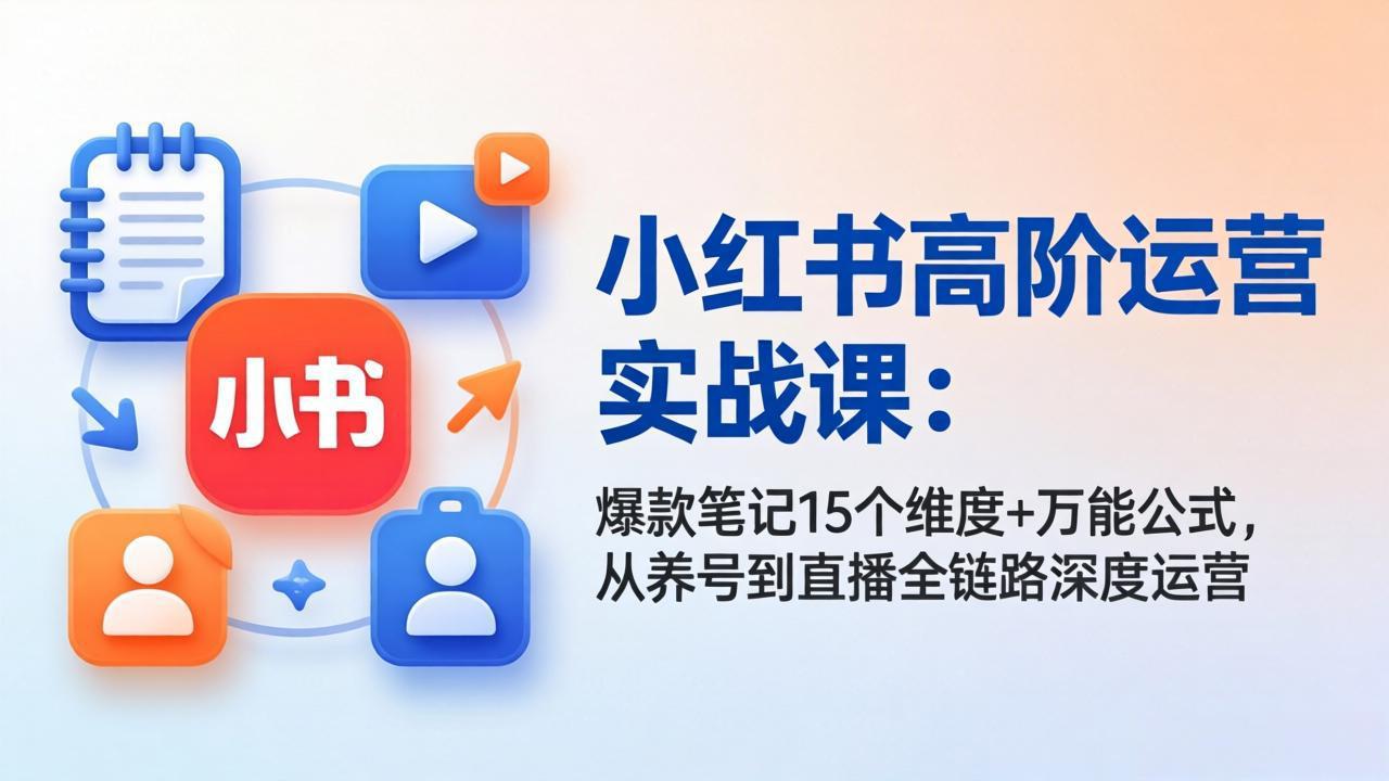 小红书高阶运营实战课：爆款笔记15个维度+万能公式，从养号到直播全链路深度运营-巅峰研习社