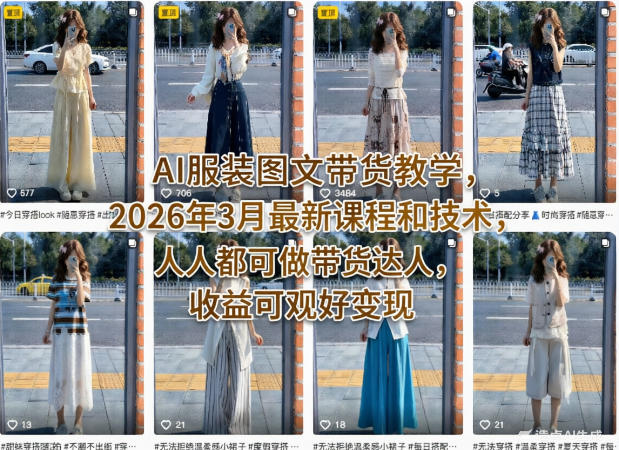 AI服装图文带货教学，2026年3月最新课程和技术，人人都可做带货达人，收益可观好变现-巅峰研习社