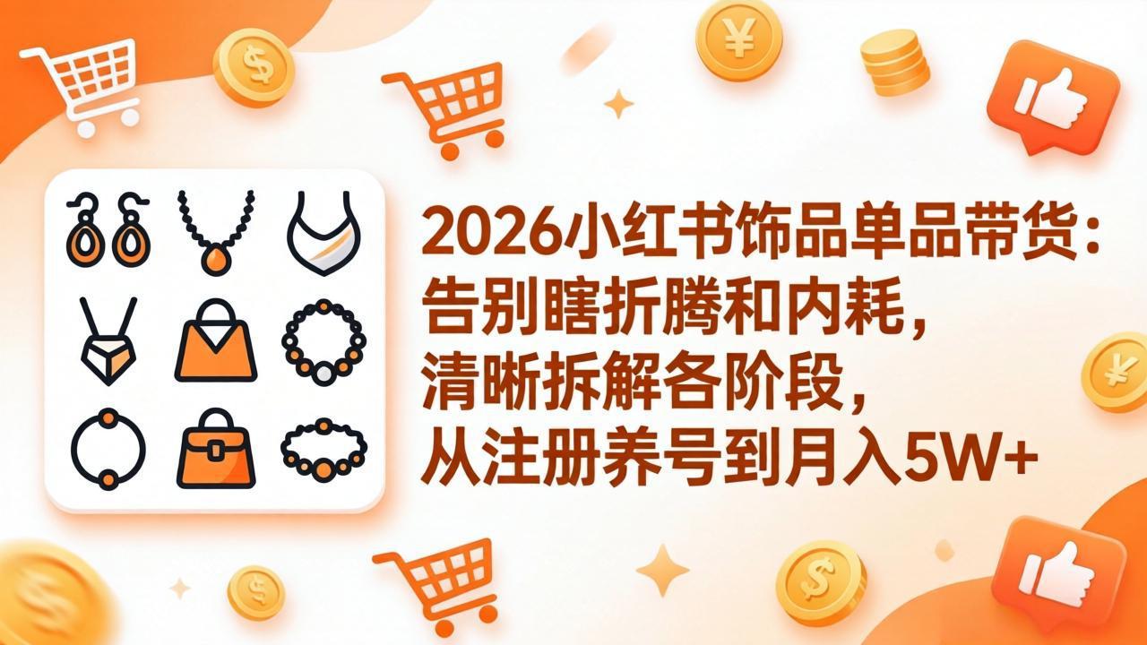 2026小红书饰品单品带货:告别瞎折腾和内耗,清晰拆解各阶段,从注册养号到月入5W+-巅峰研习社