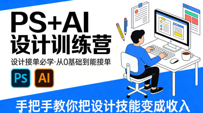 设计接单必学,PS+AI设计训练营,从0基础到能接单,手把手教你把设计技能变成收入-巅峰研习社