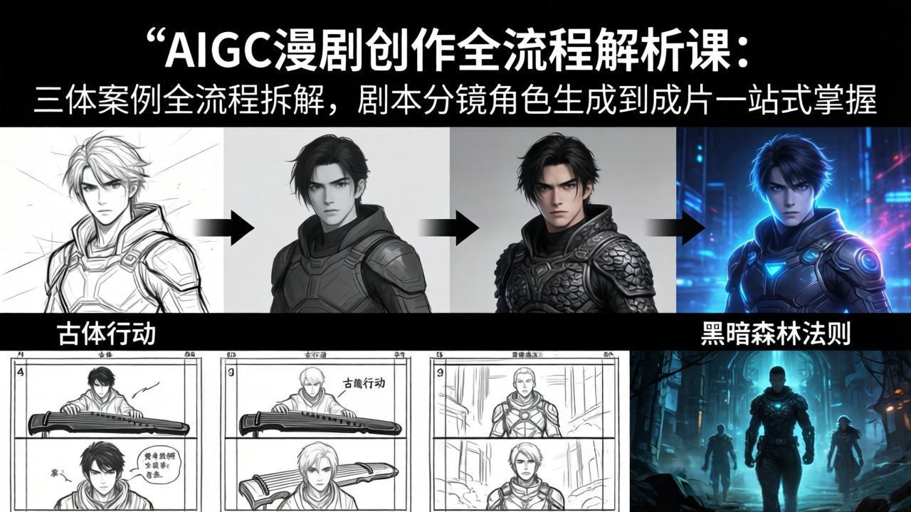 AIGC漫剧创作全流程解析课:三体案例全流程拆解,剧本分镜角色生成到成片一站式掌握-巅峰研习社