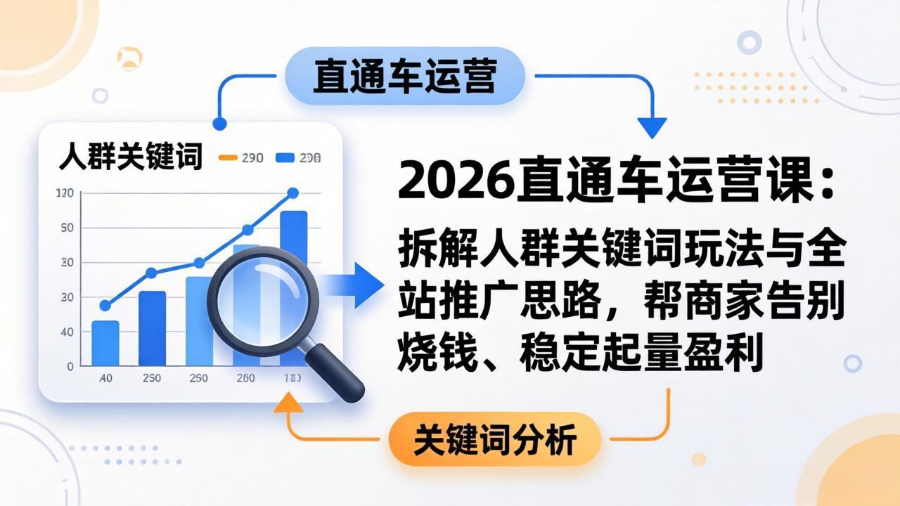 2026直通车运营课：拆解人群关键词玩法与全站推广思路，帮商家告别烧钱、稳定起量盈利-巅峰研习社