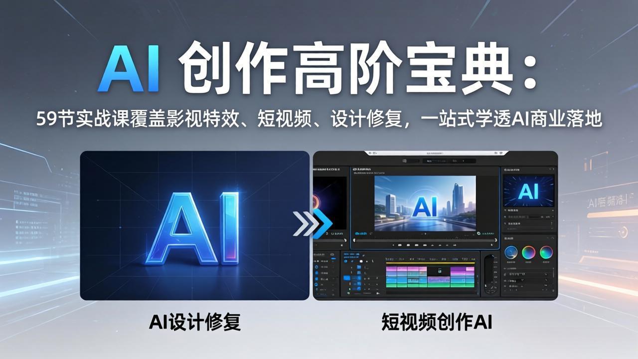 AI 创作高阶宝典：59节实战课覆盖影视特效、短视频、设计修复，一站式学透AI商业落地-巅峰研习社