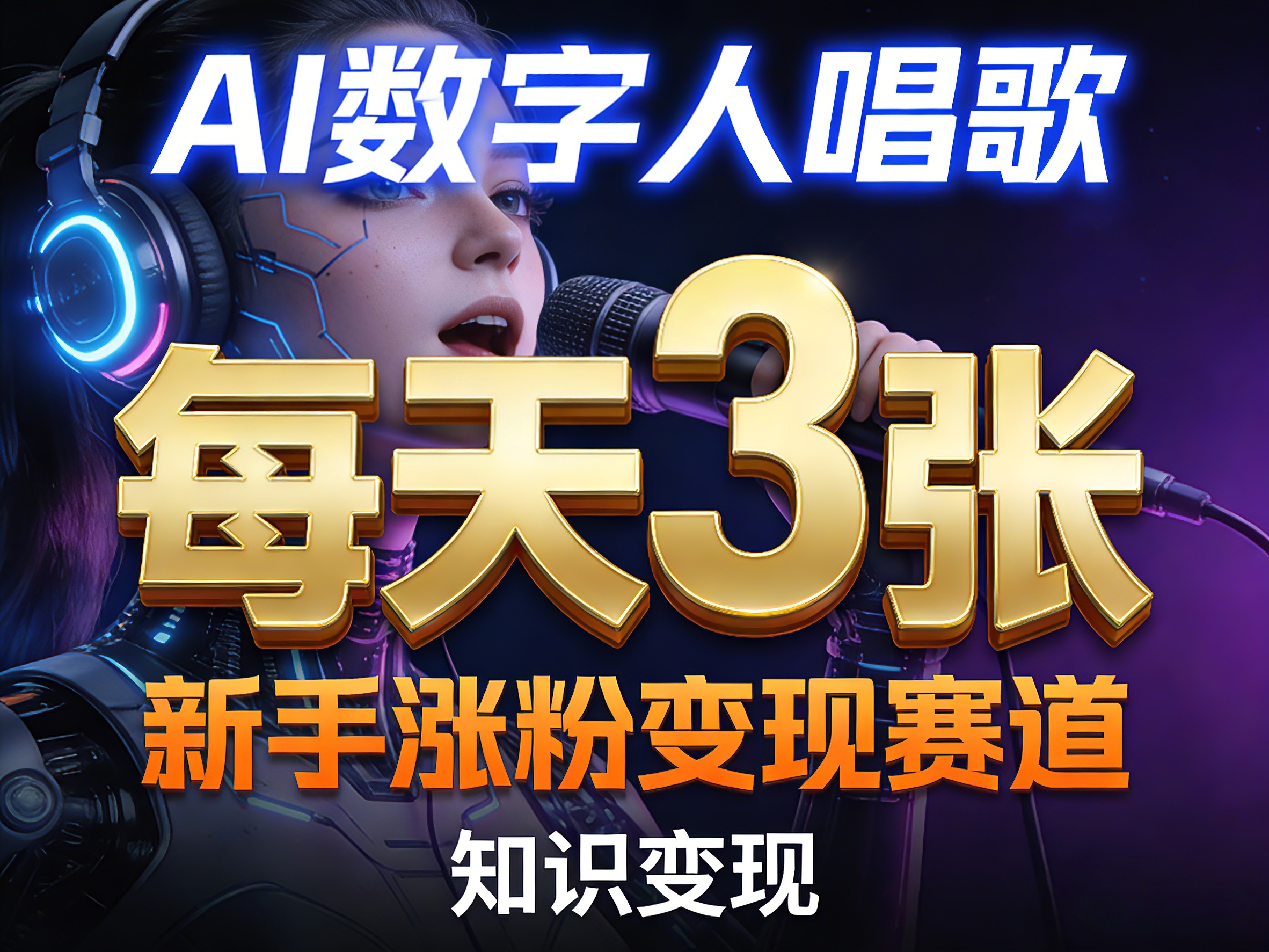 AI数字人唱歌，新手涨粉变现赛道，每天3张和知识付费，副业必备-巅峰研习社
