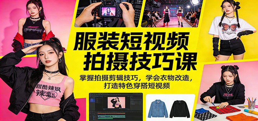 服装短视频拍摄技巧课：掌握拍摄剪辑技巧，学会衣物改造，打造特色穿搭短视频-巅峰研习社