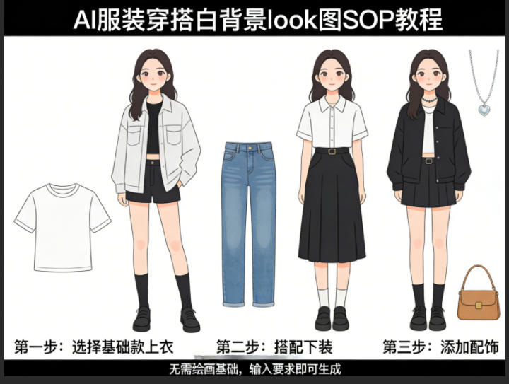 AI服装穿搭白背景look图SOP教程，不用会画画，提几句具体要求，AI就能还你一个奇迹-巅峰研习社