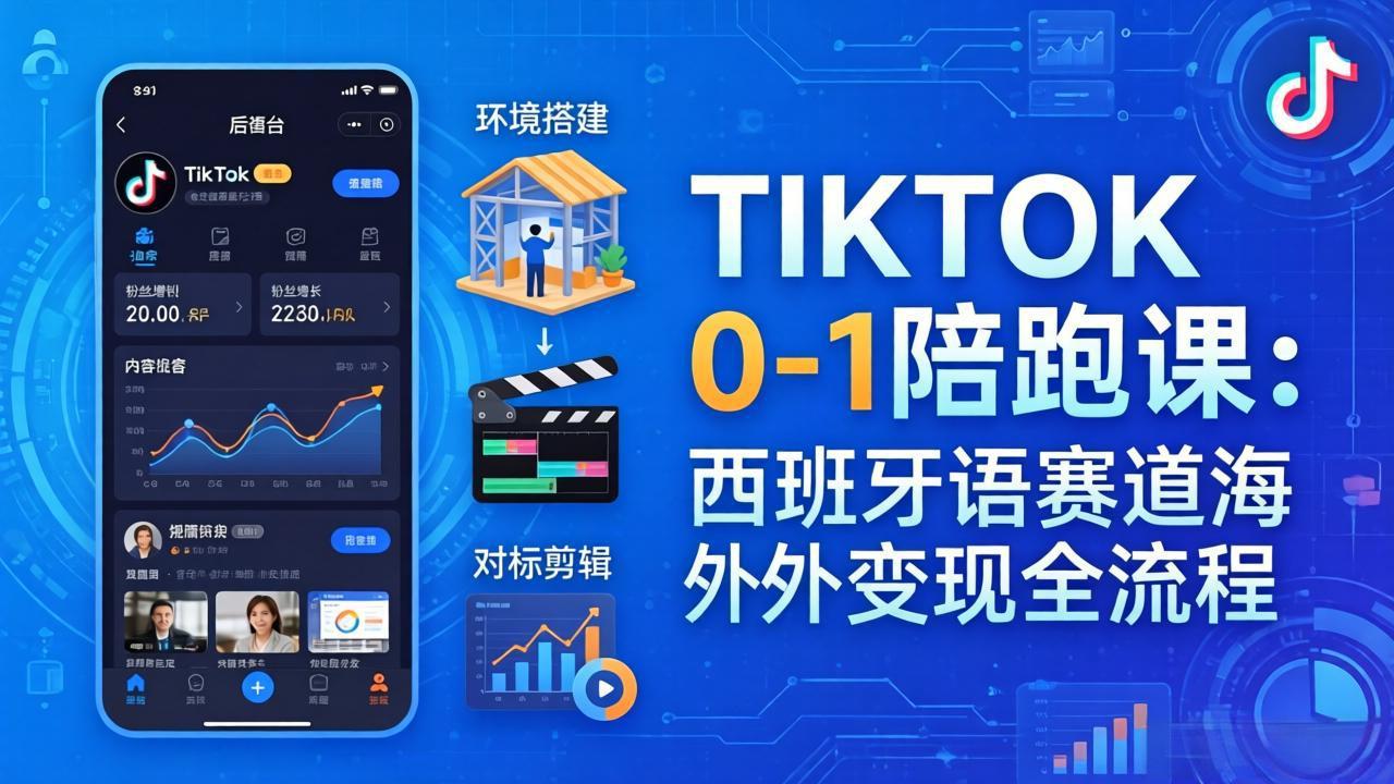 TIKTOK 0-1 陪跑课:从环境搭建到刷对标剪辑,西班牙语赛道海外变现全流程-巅峰研习社