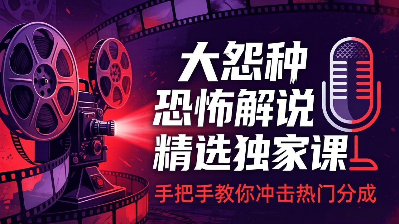大怨种恐怖解说精选独家课：电影下载+文案配音+片头封面，手把手教你冲击热门分成-巅峰研习社