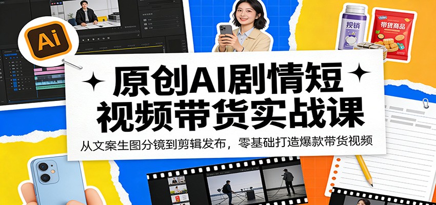 原创AI剧情短视频带货实战课：从文案生图分镜到剪辑发布，零基础打造爆款带货视频-巅峰研习社