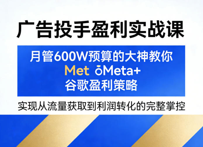 广告投手盈利实战课，月管600W预算的大神教你Meta+谷歌盈利策略，实现从流量获取到利润转化的完整掌控-巅峰研习社