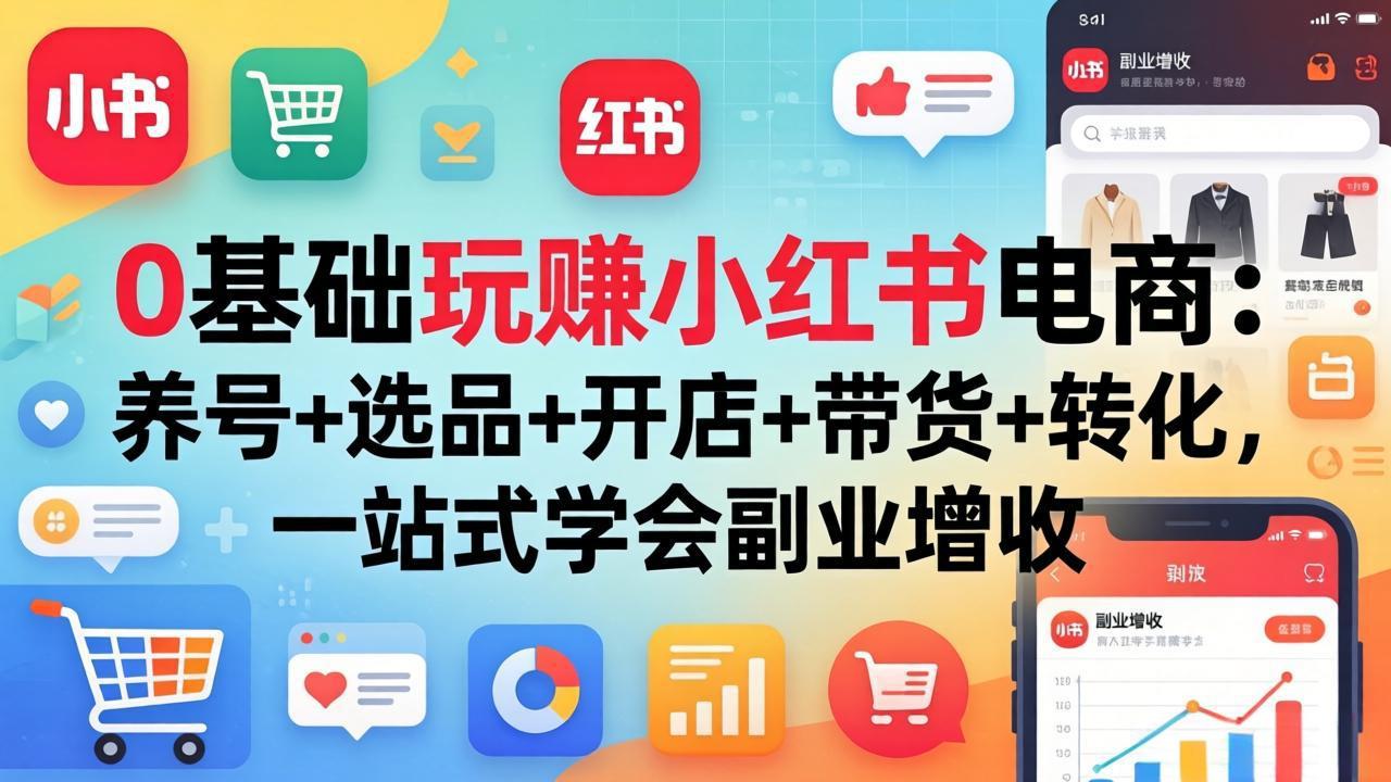 0基础玩赚小红书电商:养号+选品+开店+带货+转化,一站式学会副业增收-巅峰研习社