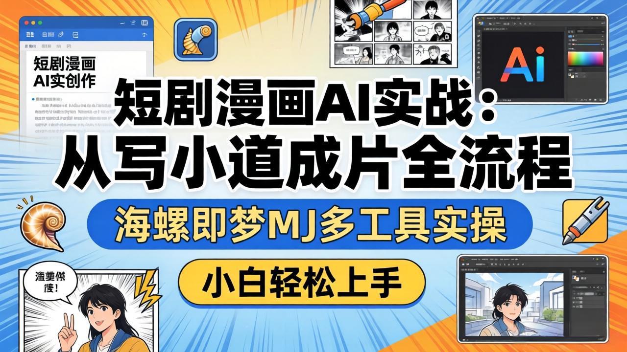短剧漫画AI实战：从写小说到成片全流程，海螺即梦MJ多工具实操，小白轻松上手-巅峰研习社