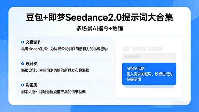 豆包+即梦Seedance2.0提示词大合集：多场景AI指令+教程，解锁文案、设计、影视高效创作-巅峰研习社