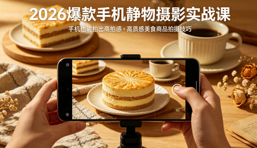 2026爆款手机静物摄影实战课，手机也能拍出商拍感，学会拍出高质感美食商品-巅峰研习社