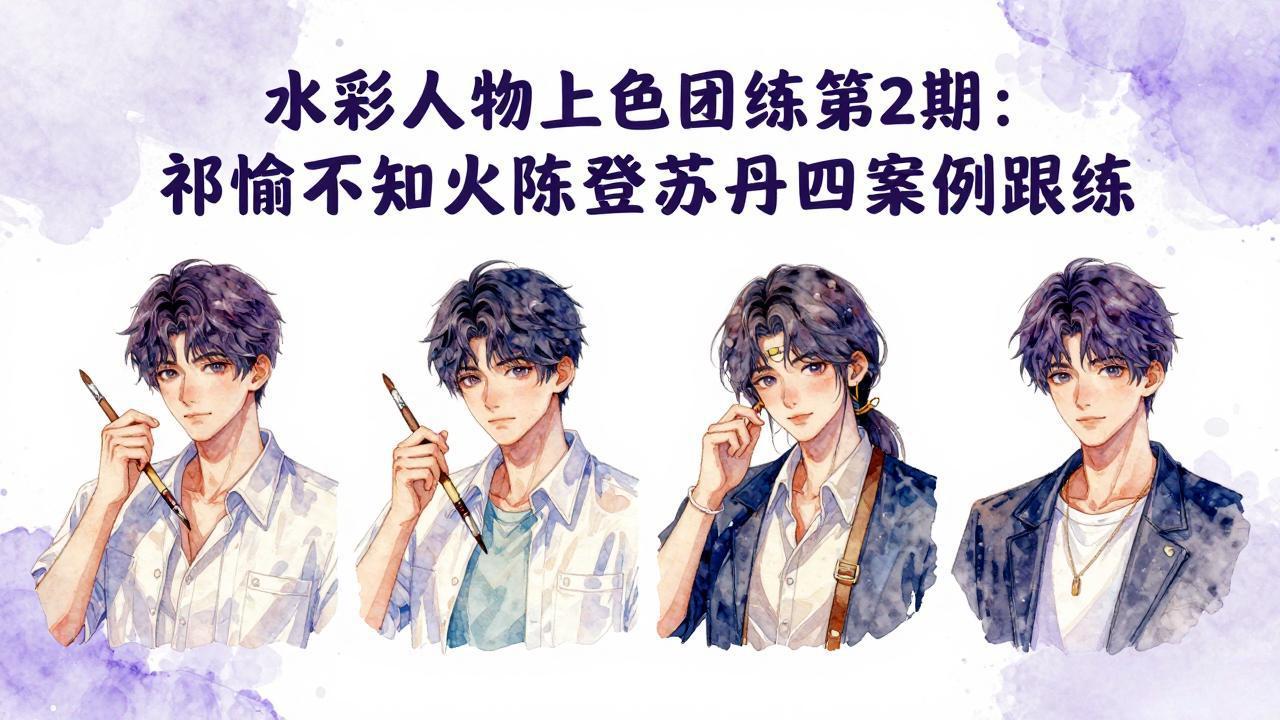 水彩人物上色团练第2期：祁煜不知火陈登苏丹四案例跟练，手把手提升绘画能力-巅峰研习社