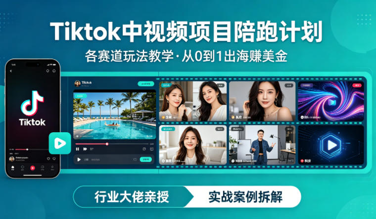 某大佬的Tiktok中视频项目陪跑，涵盖TK各个赛道玩法教学，从0到1出海賺美金-巅峰研习社