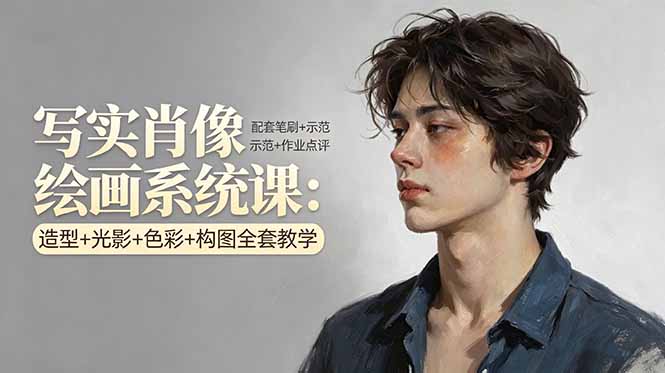 写实肖像绘画系统课：造型+光影+色彩+构图全套教学，配套笔刷+示范+作业点评-巅峰研习社