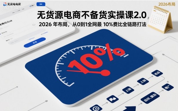 无货源电商不备货实操课2.0,2026年布局,从0到1全网最低10%费比全链路打法【更新26年4月】-巅峰研习社
