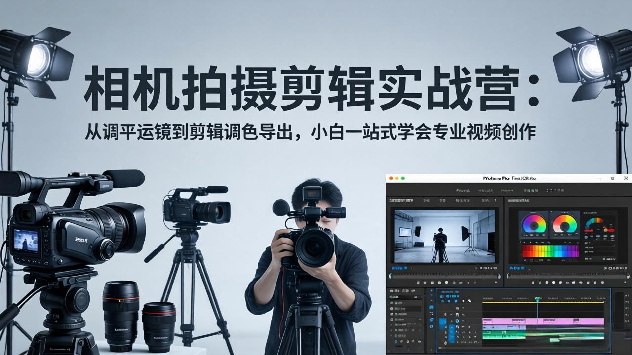 相机拍摄剪辑实战营：从调平运镜到剪辑调色导出，小白一站式学会专业视频创作-巅峰研习社