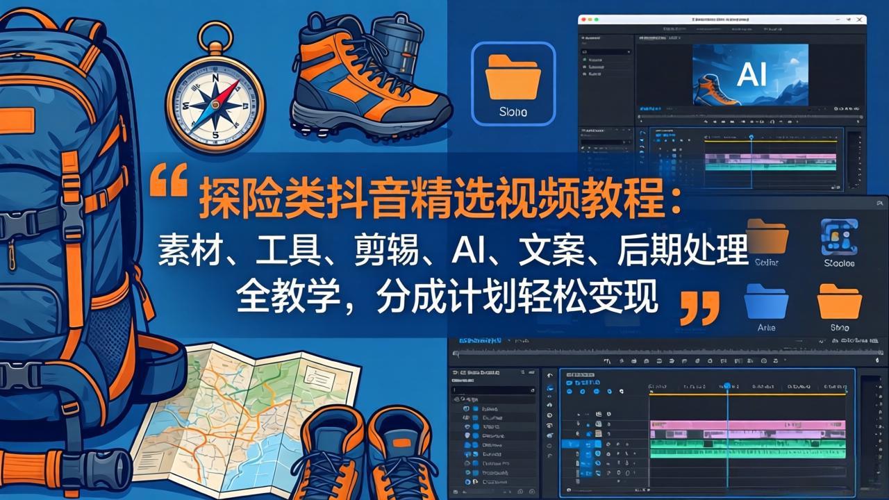 探险类抖音精选视频教程：素材、工具、剪辑、AI、文案、后期处理全教学，分成计划轻松变现-巅峰研习社