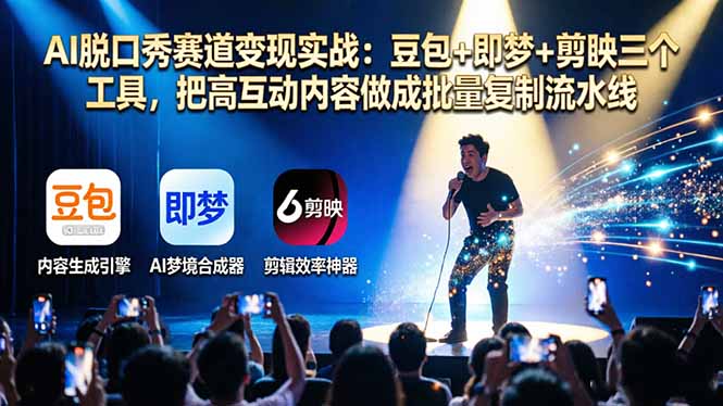 AI脱口秀赛道变现实战：豆包+即梦+剪映三个工具，把高互动内容做成批量复制流水线-巅峰研习社