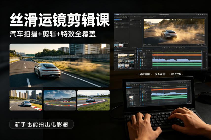 大叔丝滑运镜剪辑课，汽车拍摄+剪辑+特效全覆盖，新手也能拍出电影感-巅峰研习社